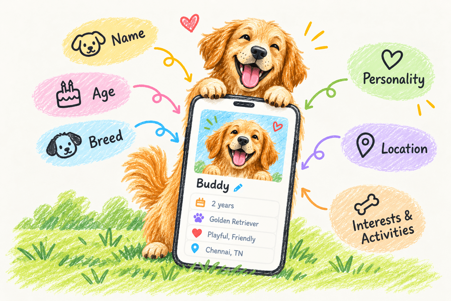 Pet parent creating an online profile for a dog on a smartphone