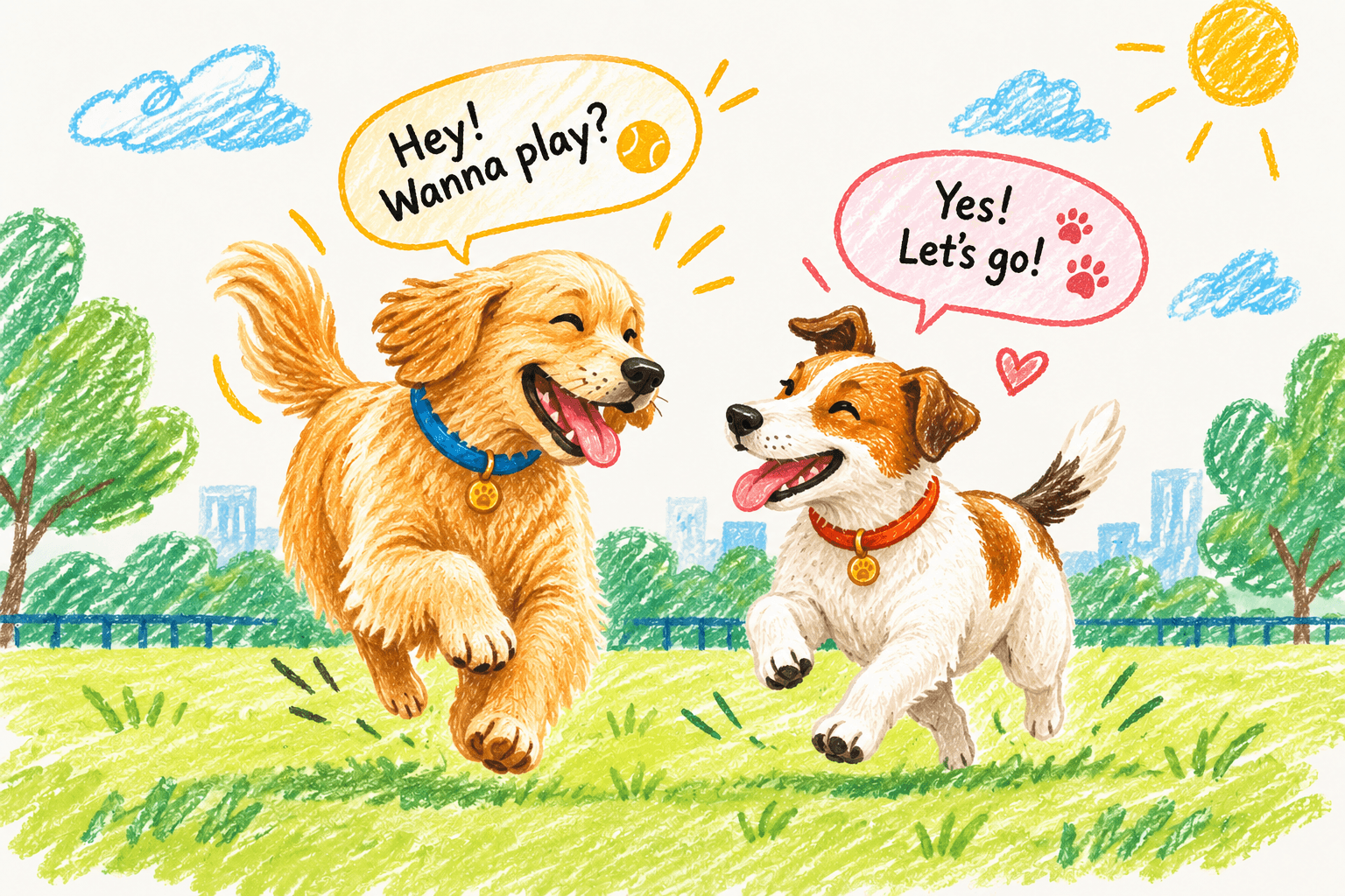 Two dogs meeting during a pet playdate with their owners